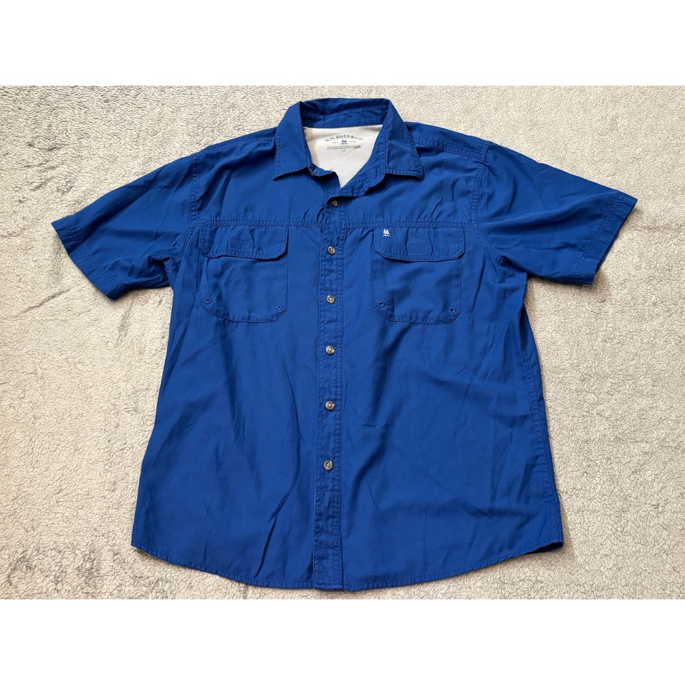 GH Bass & Co Mens Large Blue Short Sleeve Vented Fishing Ripstop Shirt L